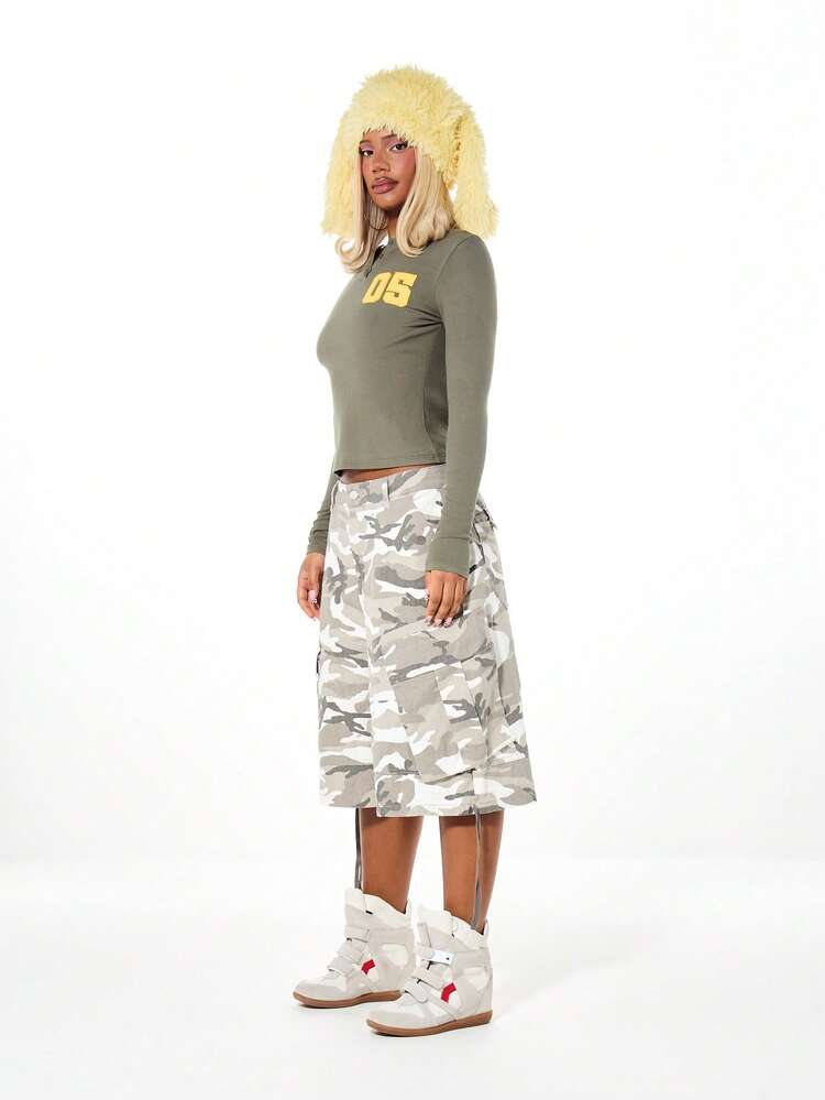 SUMWON WOMEN Camo Cargo Wide Leg Jorts With Pockets