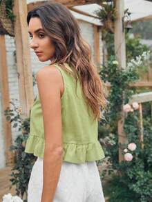 Top bajo fruncido unicolor - Verde - Ver 5