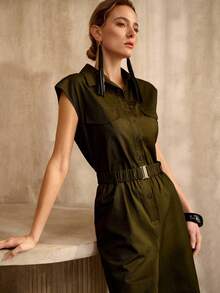 MOTF PREMIUM Bộ jumpsuit không tay, thắt lưng, chất liệu 100% cotton, kiểu dáng cổ điển. - xanh quân đội - Xem 9