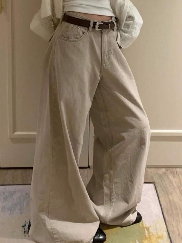 Vintage Washed Loose High Waist Slimming Wide Leg Straight Dragging Jeans