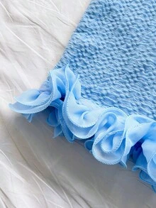 Soleia Women's Solid Color Ruffle Hem Bandeau Top And Mini Skirt 2 Pieces Set - Baby Blue - View 6