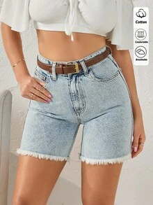 SHEIN 90's A-Line High Rise Mini Summer Denim Woman Short - Light Wash - View 1