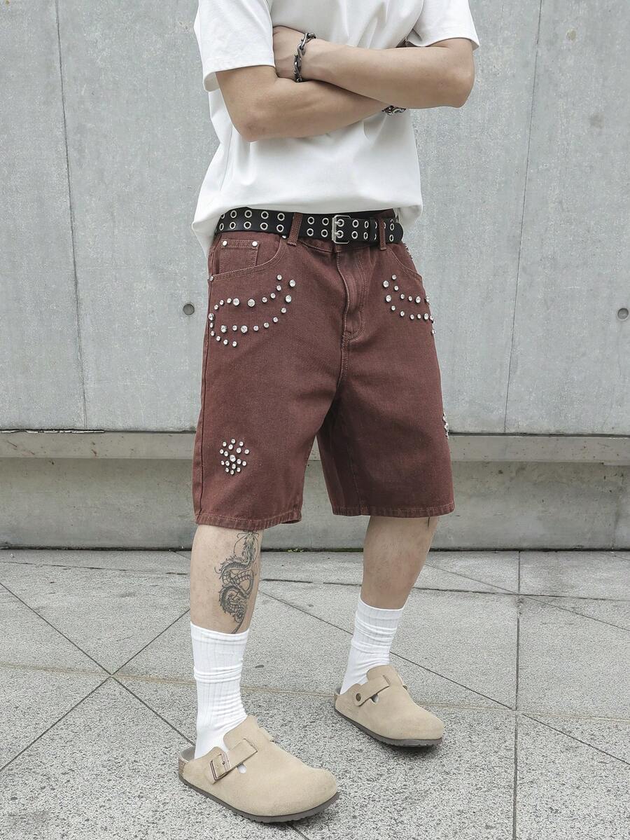 Manfinity EMRG Distressed Denim Shorts - Coffee Brown - View 1