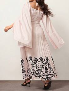 Hourglow Große Größen Elegantes Kleid für Damen mit Blume Muster, quadratischem Ausschnitt, Rüschensaum und Schlitzärmeln - Aprikosenfarben - Übersicht 4