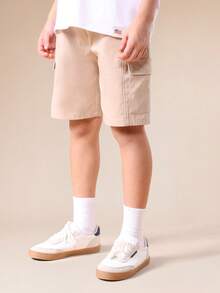 SUMWON Set coordinato per ragazze pre-adolescenti composto da maglietta a righe e pantaloncini cargo con stampa del Island sul petto, outfit casual estivo - Bianco - Visualizzare 4