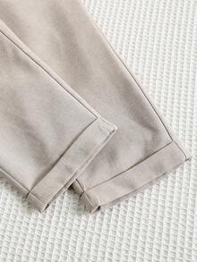 SHEIN 2pcs Young Boy Gentleman Outfit, Cute Khaki Elastic Waist Pants And Short Sleeve Shirt With Bow Tie, Spring/Summer - Khaki - View 9