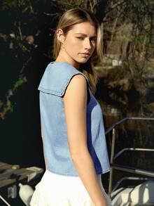 WESTFADE Top de algodón 100% vaquero sin mangas, de ajuste holgado, con cuello y botones delanteros. Ideal para primavera, resort, verano, uso casual, estilo boho, Nashville, country, vaquera, vacaciones, playa, brunch. - Lavado ligero - Ver 6