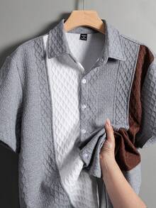 Manfinity Homme Herren Lässig Patchwork strukturiertes Kurzarm Hemd, Sommer - Grau - Übersicht 1