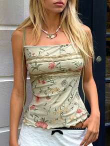 MainGRL Grunge Goth Summer Y2k  Printed Mesh Women Tank Top Western Wear Women - Mint Green - View 1