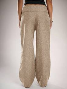 Avantive 女士纯色交叉腰带休闲直筒裤 - 杏色 - 查看 2