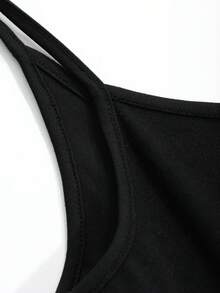 DAZY 女士休闲纯色露背吊带背心，百搭夏季露脐上衣 - 黑色 - 查看 4