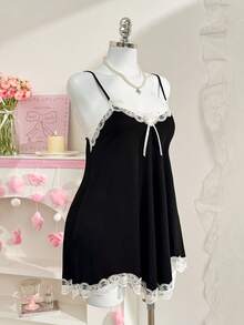 PetitDoll Lace Patchwork Black Sexy Slip Dress For Women - Black - View 5