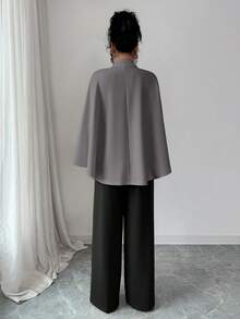 Elenzga Women's Knitted Elegant Vacation Commuting Autumn Two Pieces Set - Grey - View 2