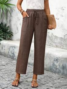 EMERY ROSE Quần nữ màu trơn, túi chéo, kiểu dáng thường ngày. - Cà phê nâu - Xem 10