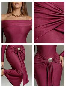 Nuvra 女式长袖双层收腹塑身衣，带衬里，收腰提臀，全长塑身衣 - 中紫紅色 - 查看 6