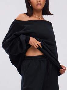 MUSERA Loose Fit Asymmetrical Neck Sweatshirt Long Sleeve Tops Relaxed Fit Back To School Autumn Winter Cosy Fall Cute Casual Everyday Capsule Wardrobe Y2K Streetwear Spring - Black - View 5