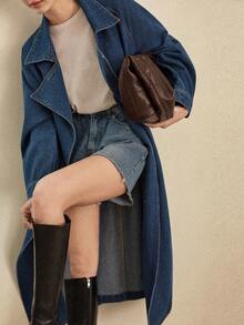 Dazy-Less Loose Casual Raw Denim Blue Elegant Long Women Denim Jacket And Coat, Spring/Summer - Blue - View 7