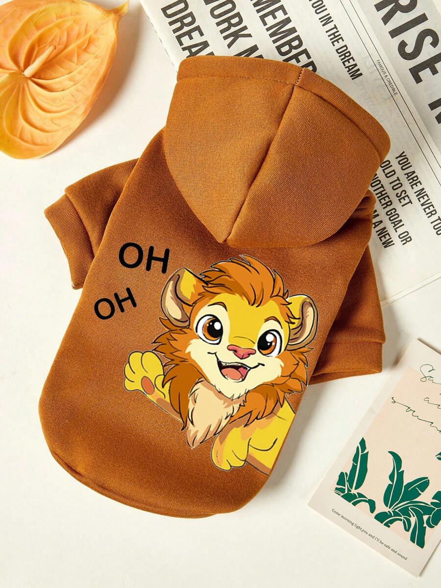 PETSIN 1 Lion Letter HO HO Printed Pet Hoodie Autumn/Winter Brown Thick Warm Pet Clothing - Brown - View 1