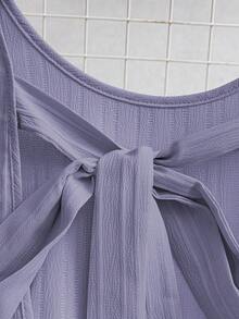 Vestido casual mini de mujer con tirantes de amarre, espalda descubierta, sin mangas, corte evasé y volantes en el bajo - Morado 2 - Ver 3