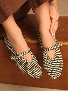 Rosivie Women's Casual Buckle Design Flat Loafers, Versatile For Daily Wear - Black and White - View 5