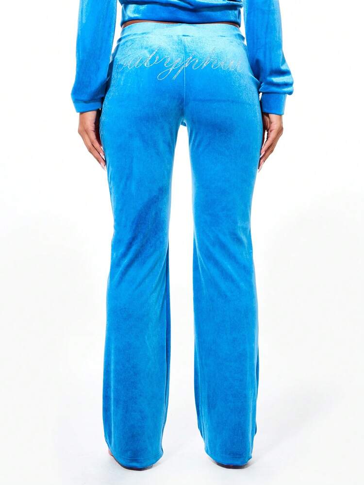 BABYPHAT Women's Slim Fit Velour Sweatpants With Rhinestone Script Detailing Drawstring Waist Casual Lounge Pants Fall Winter Comfort Wear