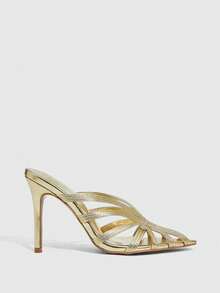 CUCCOO SZL Champagne Color Rhinestone Embellished Mesh High Heel Sandals Valentine's Day Spring Shoes Prom Heels Summer Shoes - Gold metal PU - View 3