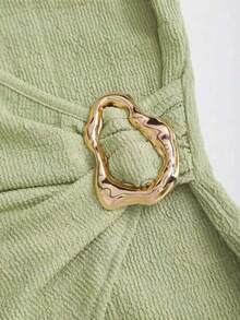 Sweetra 2pcs Minimalist Commuter Knit Textured Comfortable Casual Metal Buckle Decor Women Set, Autumn - Green - View 3