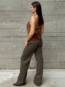 Kuleshova 时尚豹纹低腰水洗阔腿女式牛仔裤 - 彩色 - 查看 6