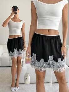 Siren Gaze Women's Elegant Lace Patchwork Skirt - Black and White - View 1