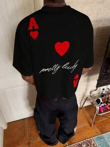 PAVTROS Men's Round Neck Letter & Heart Print Casual Everyday Short Sleeve T-Shirt - Black - View 3