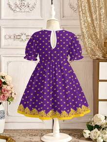 SHEIN Muslim Jalabiya For Young Girls - Multicolor - View 3