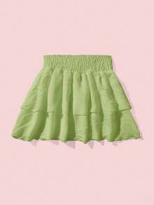 Swim Mod Fustă de vară pentru femei, cu talie elastică, culoare solidă, casual - Verde măsline - Vizualizare 2