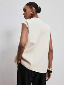 ATUI Studio Colete Feminino Sem Mangas com Decote em V e Amarração na Cintura, Colete Casual Minimalista de Cor Sólida, Camada Diária para Primavera e Verão para Escritório, Trabalho e Saídas - Caqui - Visão 3