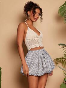 Travachic Casual Multicolor Plaid Mini Skort For Women Woven Fabric Tie Back Design - Multicolor - View 5