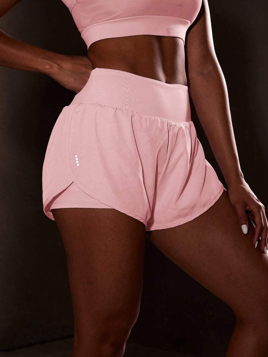 Powerista Summer High-Waisted Solid Color 2 In 1 Sports Shorts Jogger Shorts Comfy Short Sweater Shorts - Mauve Purple - View 1