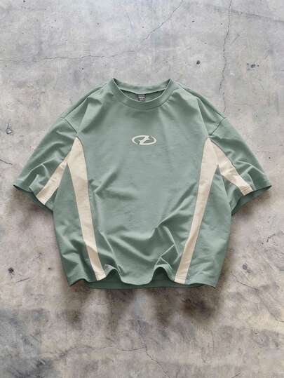 AXEPEAK Camiseta de manga corta casual y holgada de punto con parches para hombre