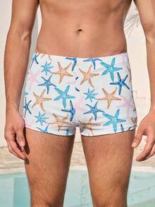 Manfinity VDAYZ Men's Starfish Print Beach Swim Trunks - White - View 2