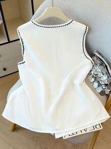 Nubod Plus Size Women Animal Print Pocket Elegant Sleeveless Shirt White Vest Cute Vest Sleeveless Top Button-Down Vest Embroidered Vest - White - View 2
