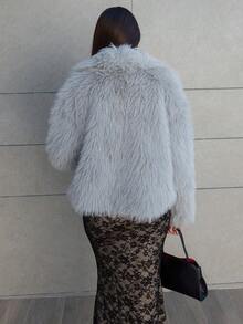 Hitanina Fashionable Solid Color Faux Fur Coat For Autumn/Winter - Grey - View 2