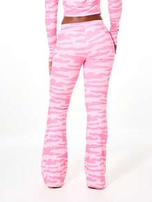 SUMWON WOMEN Pink Camouflage Print High Waisted Flare Leg Casual Pants For Women Spring Summer Streetwear Fashion - Pink - View 2