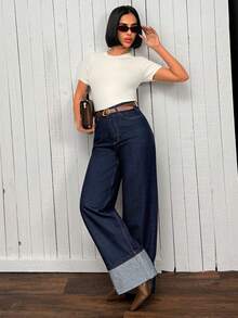 EURMUSE Women Jeans Wide Leg Jeans Woman Flared Jean Tall Jeans Woman - Dark Wash - View 4