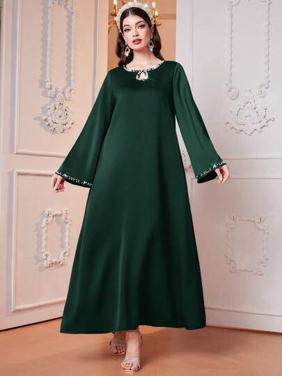 Al Najma Women's Elegant Long Sleeve Beaded Arabic Style Dress