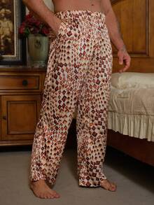 DAZY Spring Floral Print Elastic Waist Long Men's Lounge Pants - Multicolor - View 1