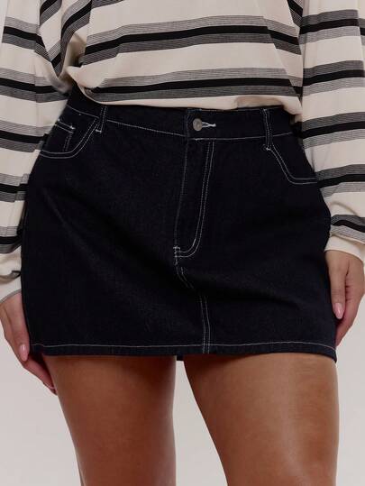 MUSERA Contrast Stitch Mini Skirt Cute Cosy Spring Everyday Sugar Swizzle