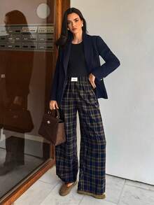 Aidyla Women's Plaid Brushed Elastic Waist Casual Loose Pants, Autumn Plaid Pants Women Pants Casual Casual Checkered Pants Plaid Check Trousers Checkered Pants - Multicolor - View 3