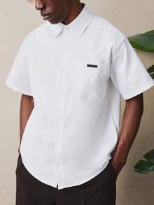 SUMWON Men's Short Sleeve Button Down Collared Shirt With Pocket Detail Classic Fit Business Casual - White - View 4