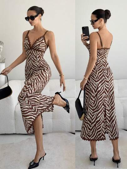 Siren Gaze Women's V-Neck Spaghetti Strap Patchwork Hem Split Hem Cami Dress V-Neck Zebra Pattern Dress Plunging V-Neck Backless Vest Dress For Women Outing Music Festival Summer Swimsuit Swimwear Swim Vacation Easter Bohemian BOHO Sea Beach Hot Outdoor Richly Layered Wedding Season Banquet Coming Of Age Ceremony Beach Seaside Zebra Print Plunging V-Neck Halter Dress With Midi And Flared Skirt Dresses For Women Summer Swimsuit Swimwear Swim Women Long Dresses Going Out Women Maxi Length Tiger Print Cowl Neck Bodycon Evening Dress With Spaghetti Straps Satin Design Party Club Night Out Special Occasion Floor Length Dress