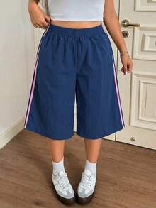 SHEIN EZwear 大码藏蓝色宽松休闲短裤 - 藏蓝色 - 查看 3