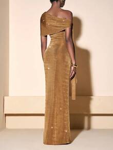 Zivah 2026 度假休闲独特系带优雅复古金色开衩连衣裙 - 金色 - 查看 3