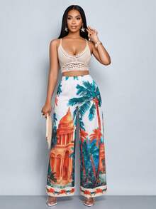 SOLERSUN Sexy And Elegant Beach Vacation Trousers, Coconut Tree Art Vacation Floral Casual Women's Spring And Summer Tropical Luargla Tropical Vacation Woman Clothes Beach 2 Piece Set - Green - View 4